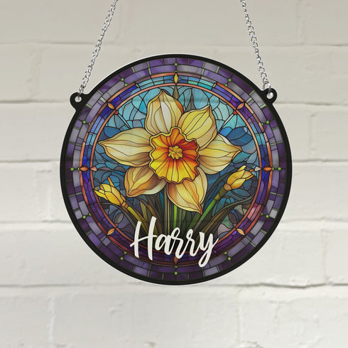 Daffodil Personalised Stained Glass Effect Suncatcher